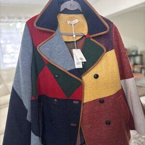 Tory Burch Women’s Patchwork Wool Coat Size L – New With Tags – Statement Jacket